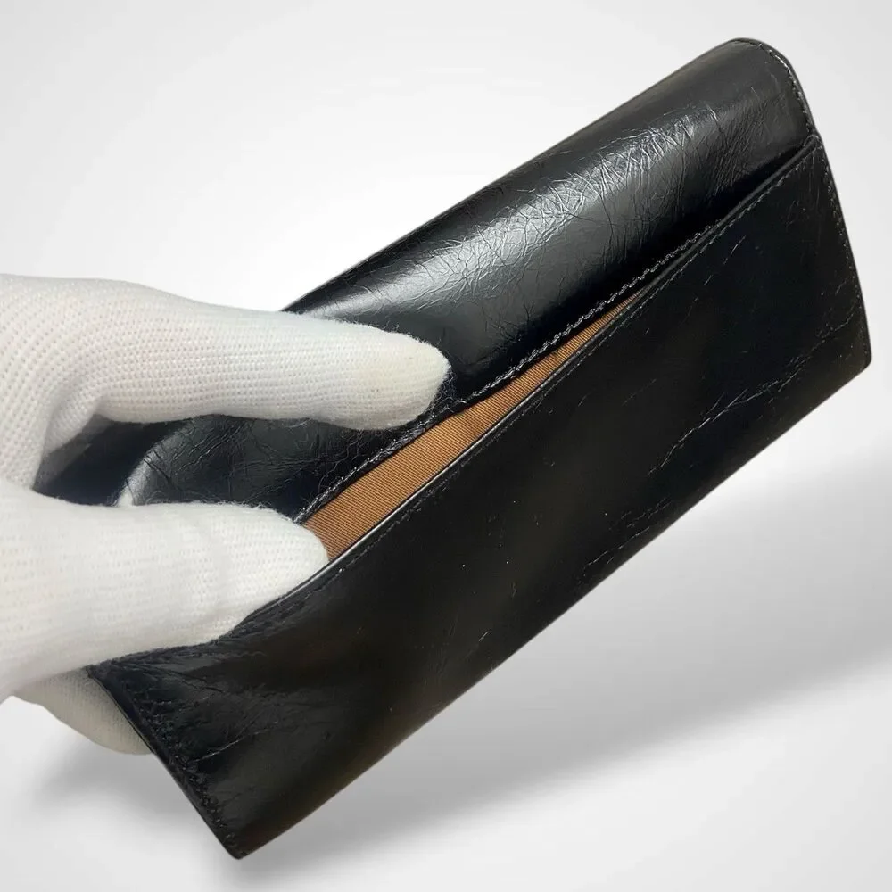 Hobo Continental Wallet Black Genuine Leather Long Bifold with Magnetic Closure